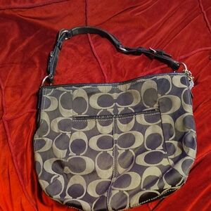 Coach Black and Tan Signature Shoulder Bag